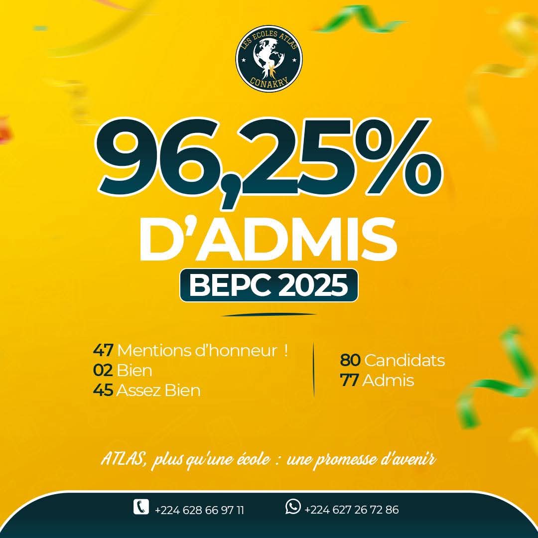 RÉSULTATS OFFICIELS - BREVET D’ETUDES DU PREMIER CYCLE 2025 ÉCOLES ATLAS : L’EXCELLENCE VALIDÉE PAR LES CHIFFRES !